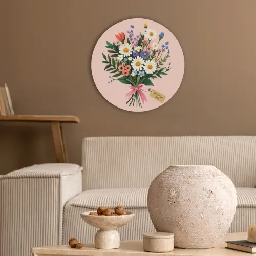 Margrieten - Boeket - Strikje - Roze Akoestische PET Vilt - Rond klein -sfeer1