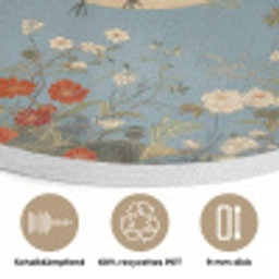 Kraanvogels - Maan - Bloemen - Blauw Akoestische PET Vilt - Rond klein -closeup_DE