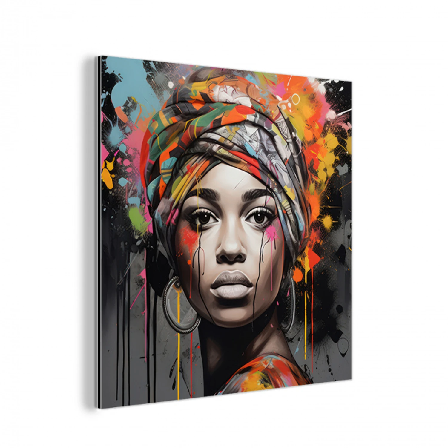 Vrouw - Hoofddoek - Graffiti - Zwart aluminium wit klein -3d