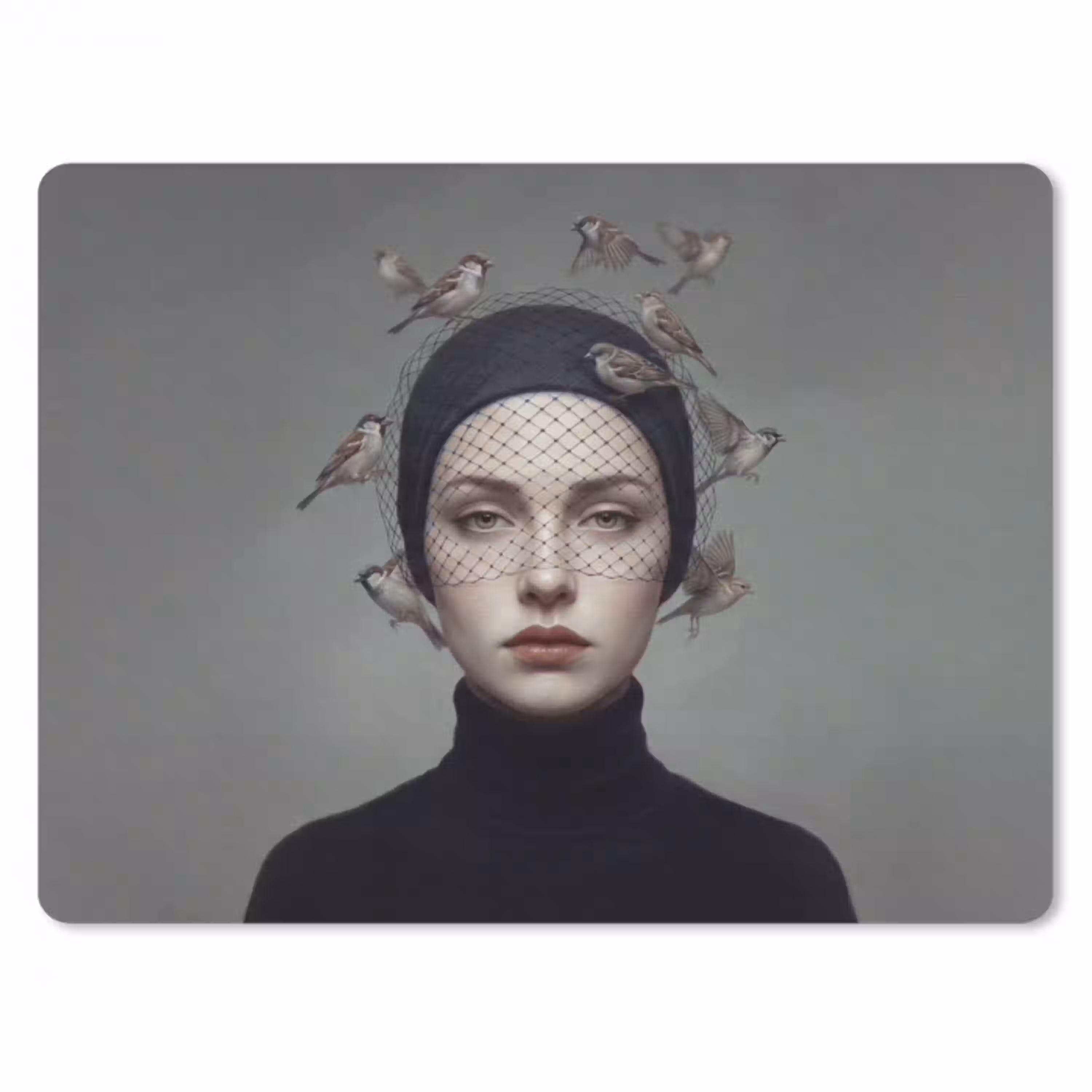 Portret - Vogels - Zwart muismat rubber klein -3d