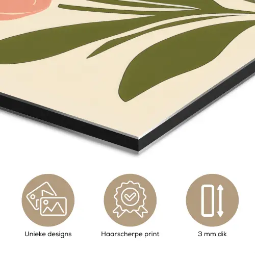 Minimalistisch - Bloemen - Bladeren - Roze aluminium wit klein -closeup_NL