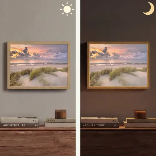 Zonsondergang - Duin - Strand - Planten - Zee Light Box met batterij (Wandlamp) middel -sfeer3