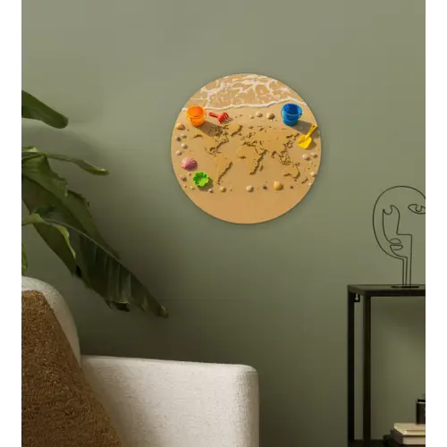Wereldkaart - Zand - Kleurrijk - Zomer Wandcirkel plexiglas klein -sfeer3