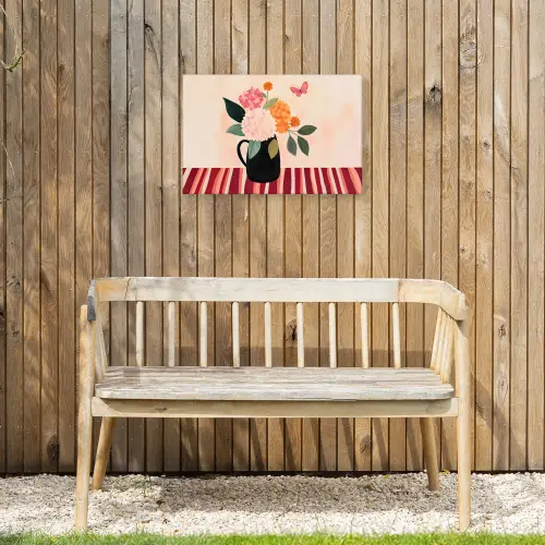 Vaas - Bloemen - Vlinder - Rood Tuinposter op houten frame 2 cm dik klein -sfeer4
