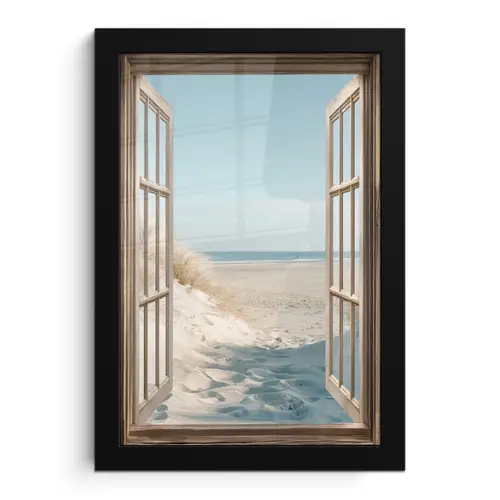 Doorkijk - Helmgras - Duinen - Zee - Landschap fotolijst zwart zonder passe partout klein -3d