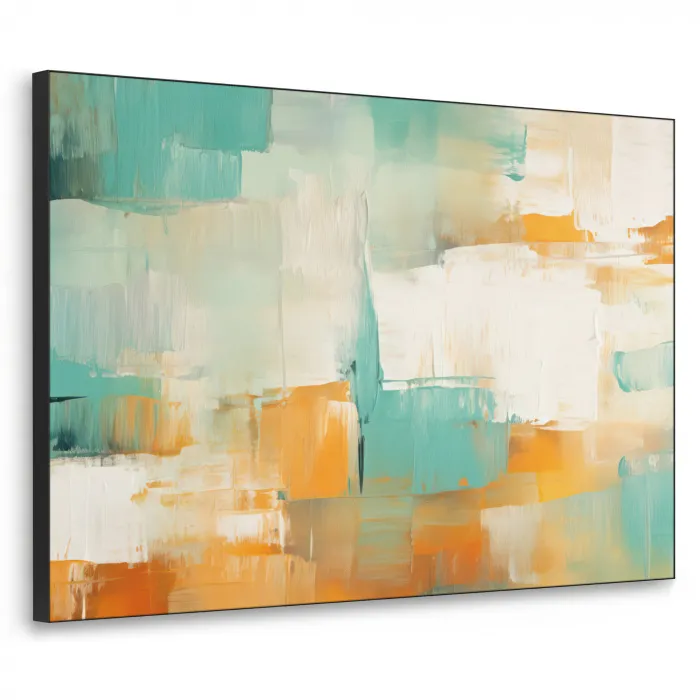 Kunst - Abstract - Blauw - Wit Textielframe zwart klein -3d