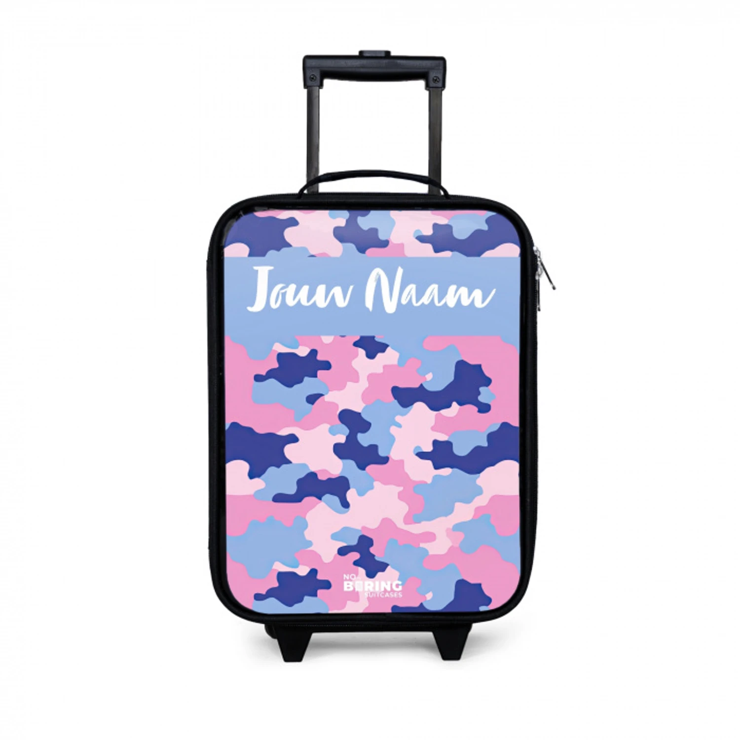 Camouflage - Roze - Blauw Kinderkoffer - Zwart klein -3d