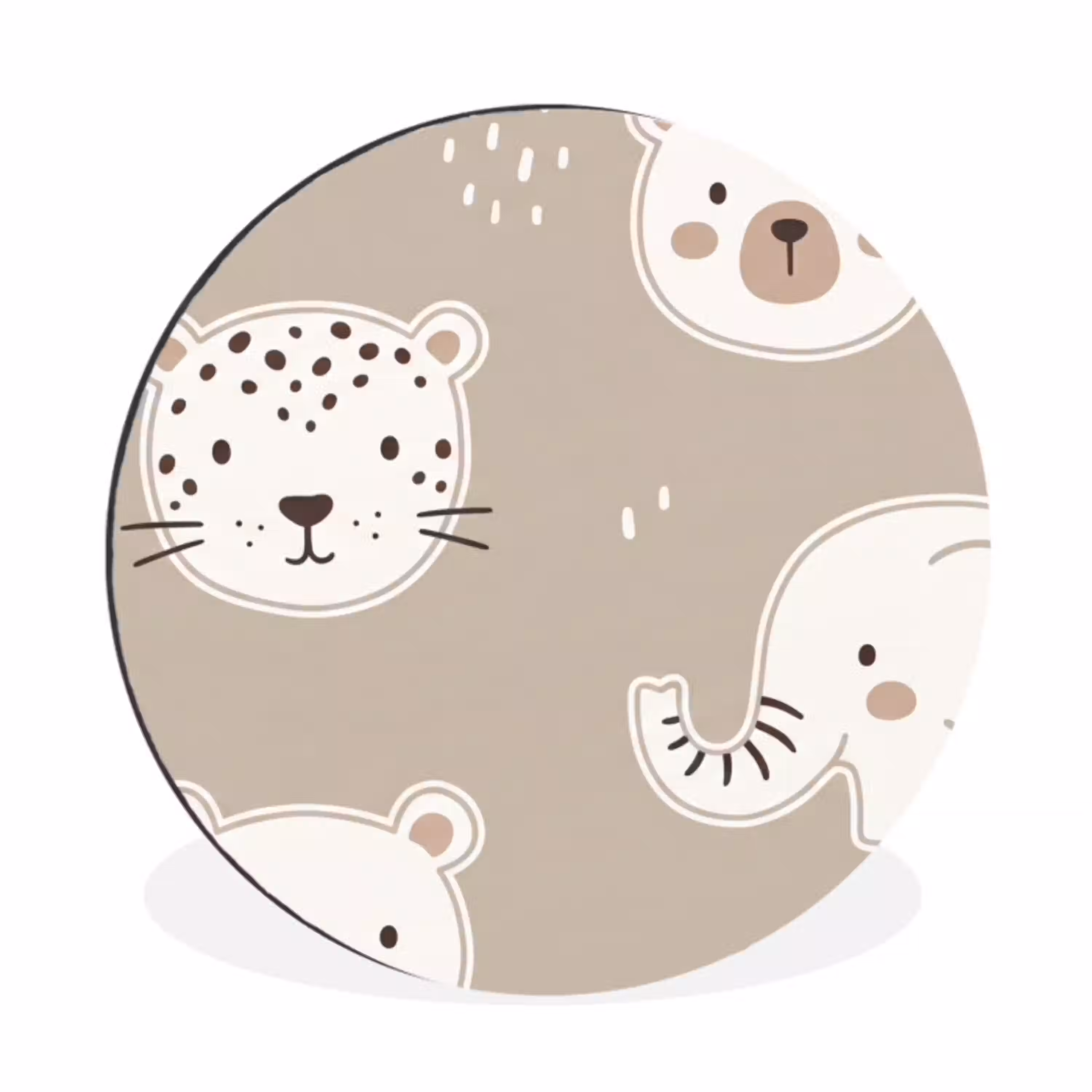 Dieren - Patroon - Illustratie - Modern - Beige Wandcirkel aluminium klein -3d