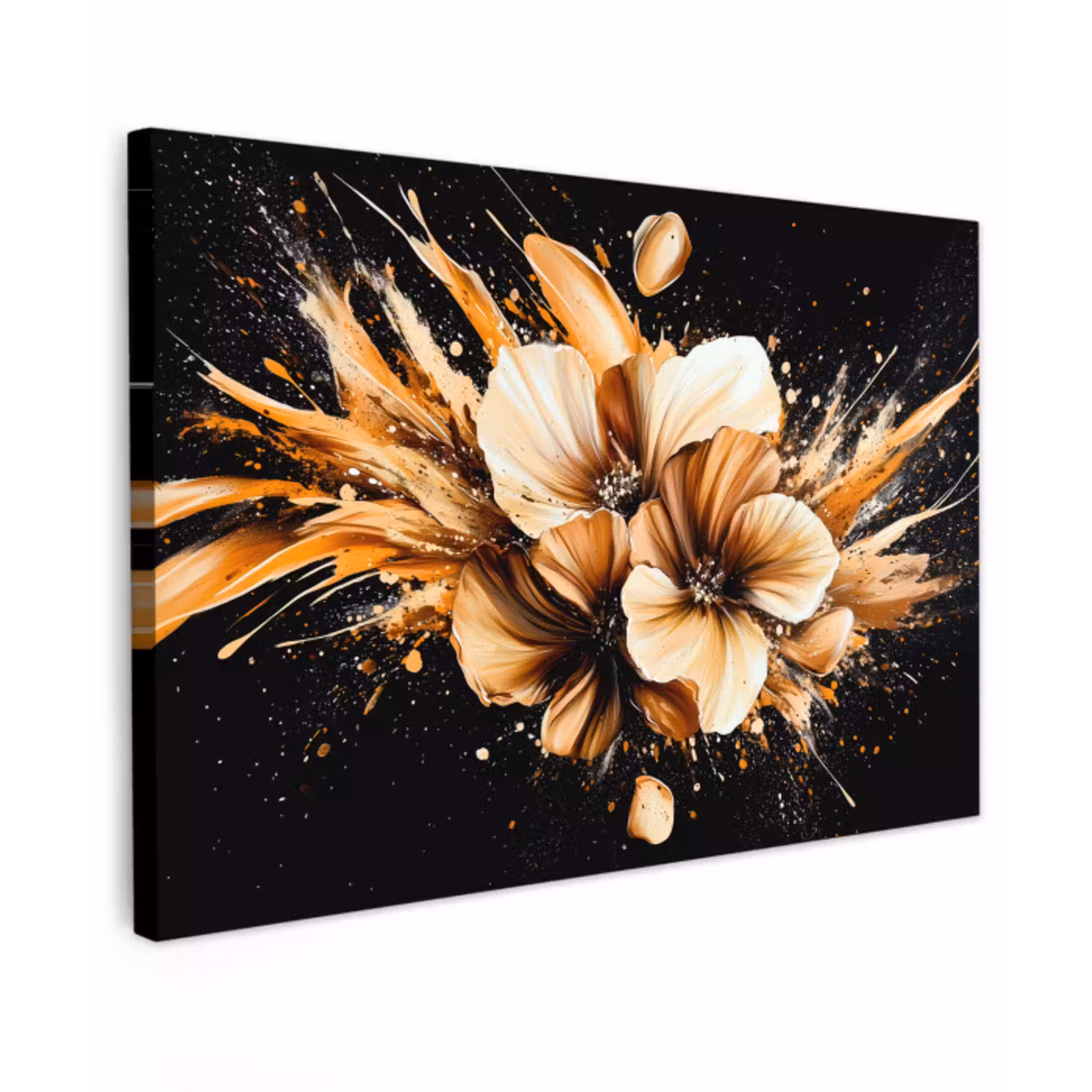 Bloemen - Goud - Graffiti - Zwart - Abstract canvas 2cm klein -z3d