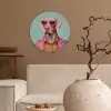 Hond - Overhemd - Bloemen - Bril Wandcirkel kunststof plaat 5mm dik klein -sfeer1