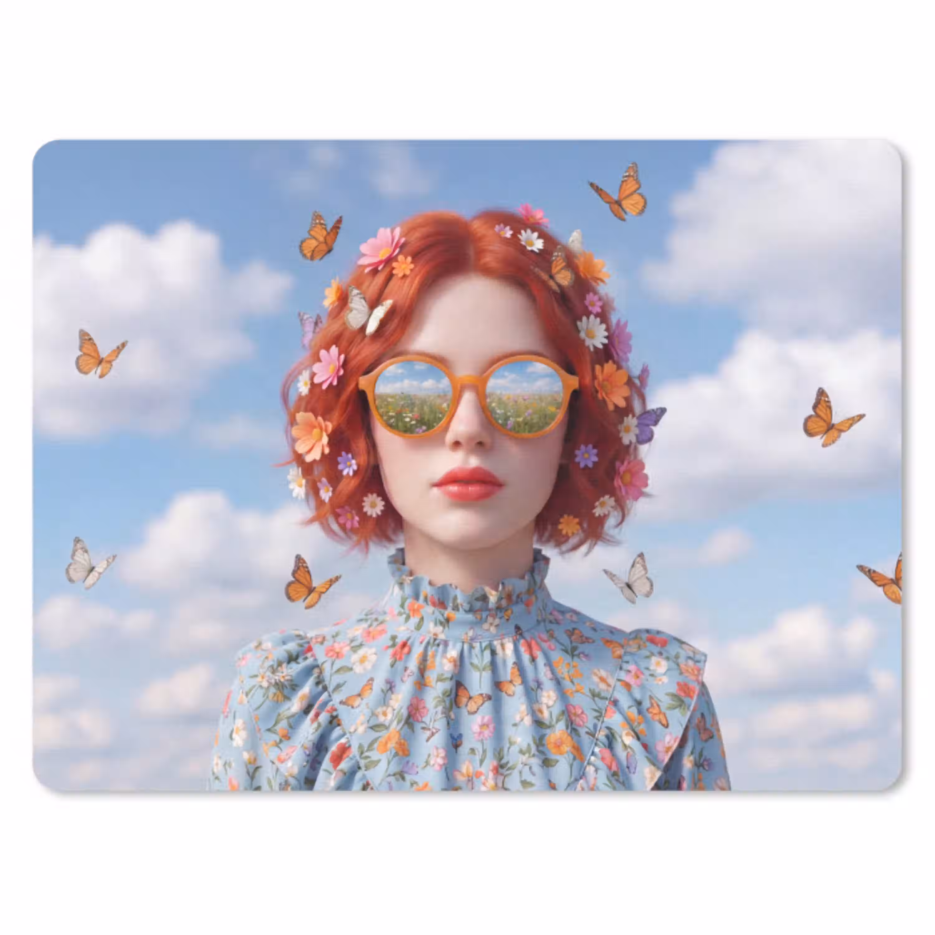 Vrouw - Bloemen - Zomer - Portret - Kleurrijk muismat rubber klein -3d
