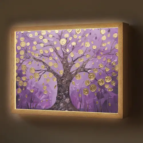 Levensboom - Boom - Paars - Goud - Modern Light Box met batterij (Wandlamp) middel -z3d_website