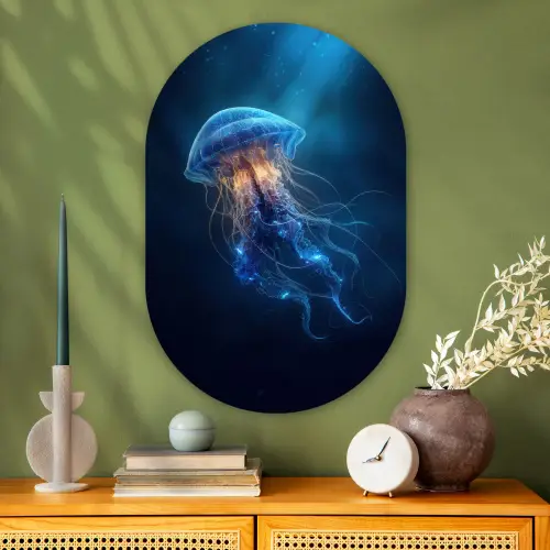 Kwal - Lichtgevend - Tentakels - Blauw Wandcirkel Ovaal Glas middel -sfeer2