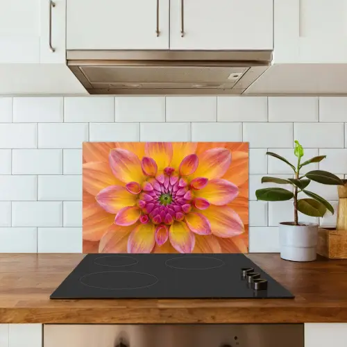 Dahlia - Bloem - Oranje keuken achterwand spatscherm klein -sfeer2
