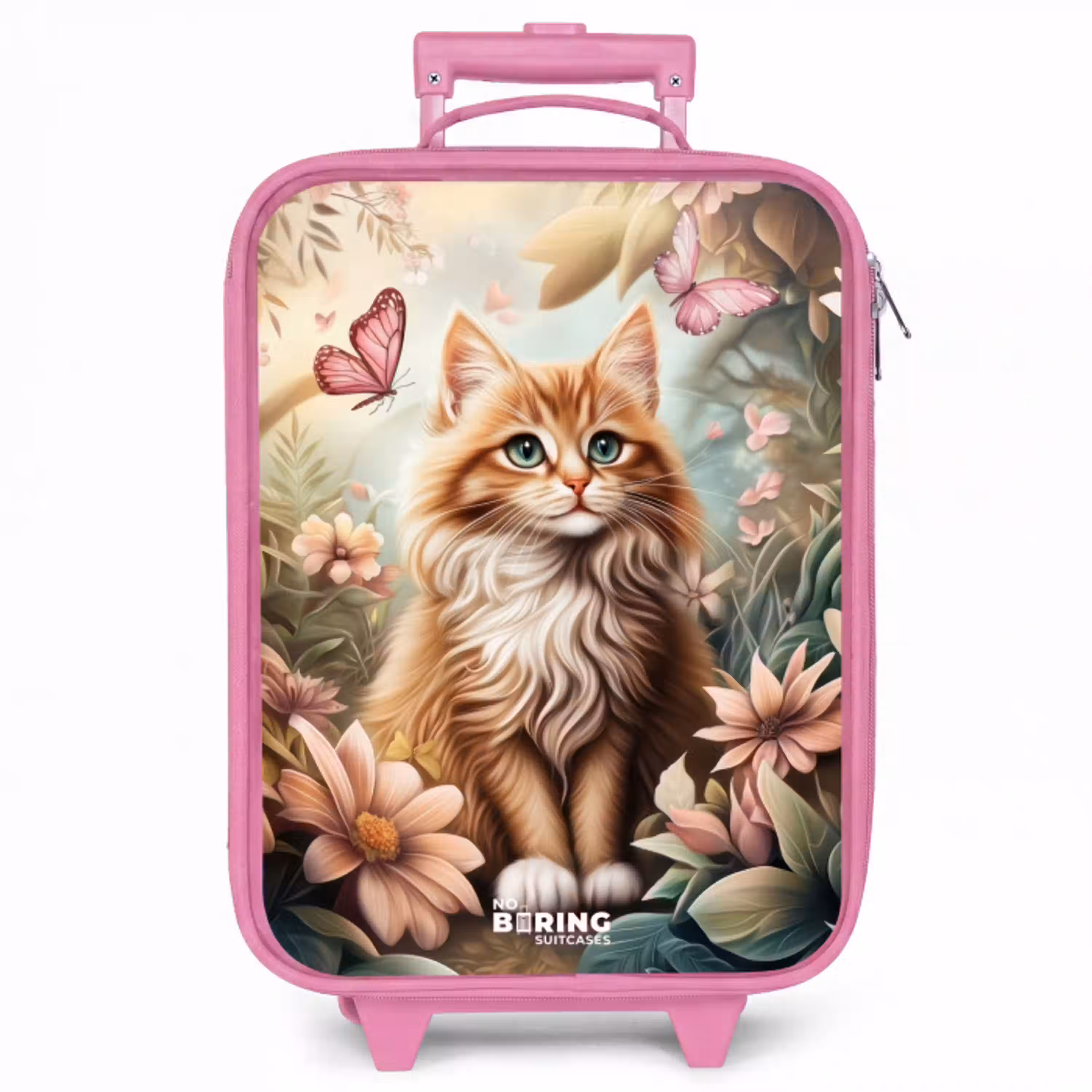Kat in bloemenveld met roze vlinders. Kinderkoffer - Roze klein -zzz_website3d