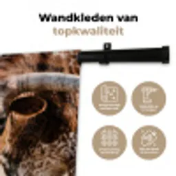 Texas Longhorn - Kalf - Weide - Dieren Wandkleed katoen middel -sfeer2
