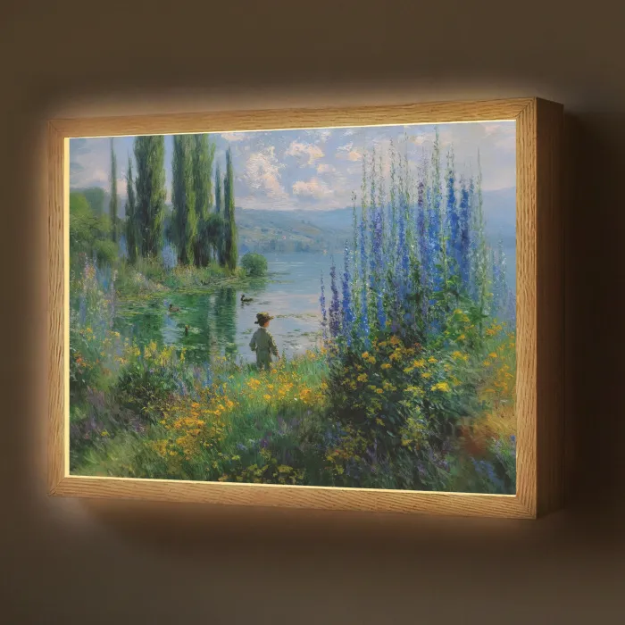 Bloemen - Meer - Bergen - Groen Light Box met batterij (Wandlamp) middel -z3d_website