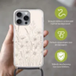 Minimalistisch - Modern - Bloemen - Beige Hoesje iPhone 16 Pro Max met koord klein -sfeer2_NL
