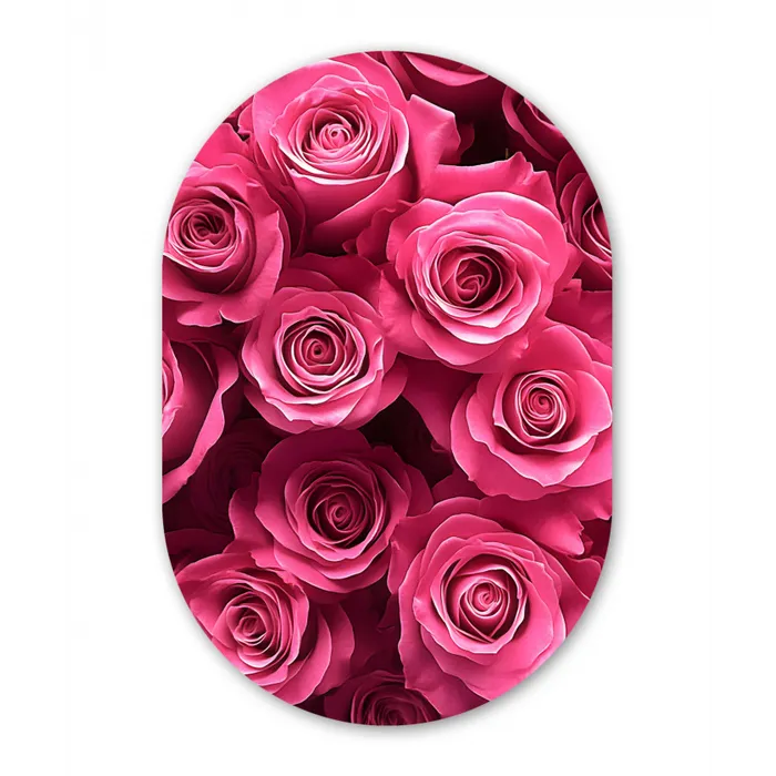 Rozen - Pink - Bloem Wandcirkel Ovaal Glas middel -3d
