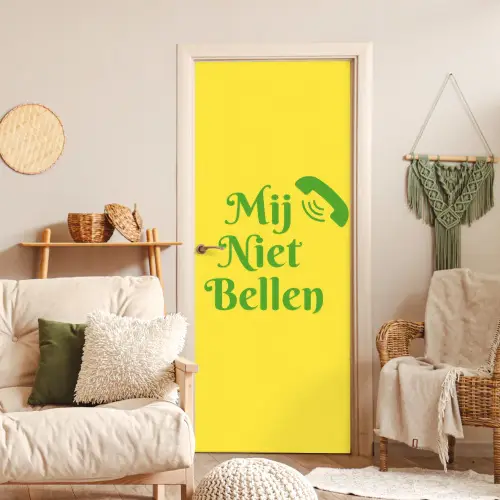 Mij niet bellen - Telefoon - Geel deurposter klein -sfeer2