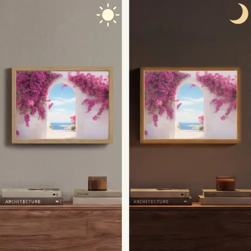 Zee - Roze - Bloemen - Poort Light Box met batterij (Wandlamp) middel -sfeer3