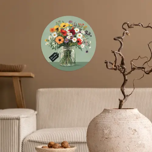 Bloemen - Vaas - Kaartje Wandcirkel behangsticker klein -sfeer1