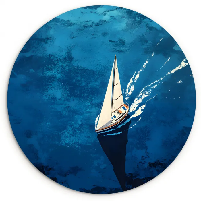 Zeilboot - Water - Abstract - Schaduw Wandcirkel kunststof plaat 5mm dik klein -3d