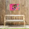 Luipaard - Roze - Oranje - Blauw - Verf Tuinposter op houten frame 2 cm dik klein -sfeer4