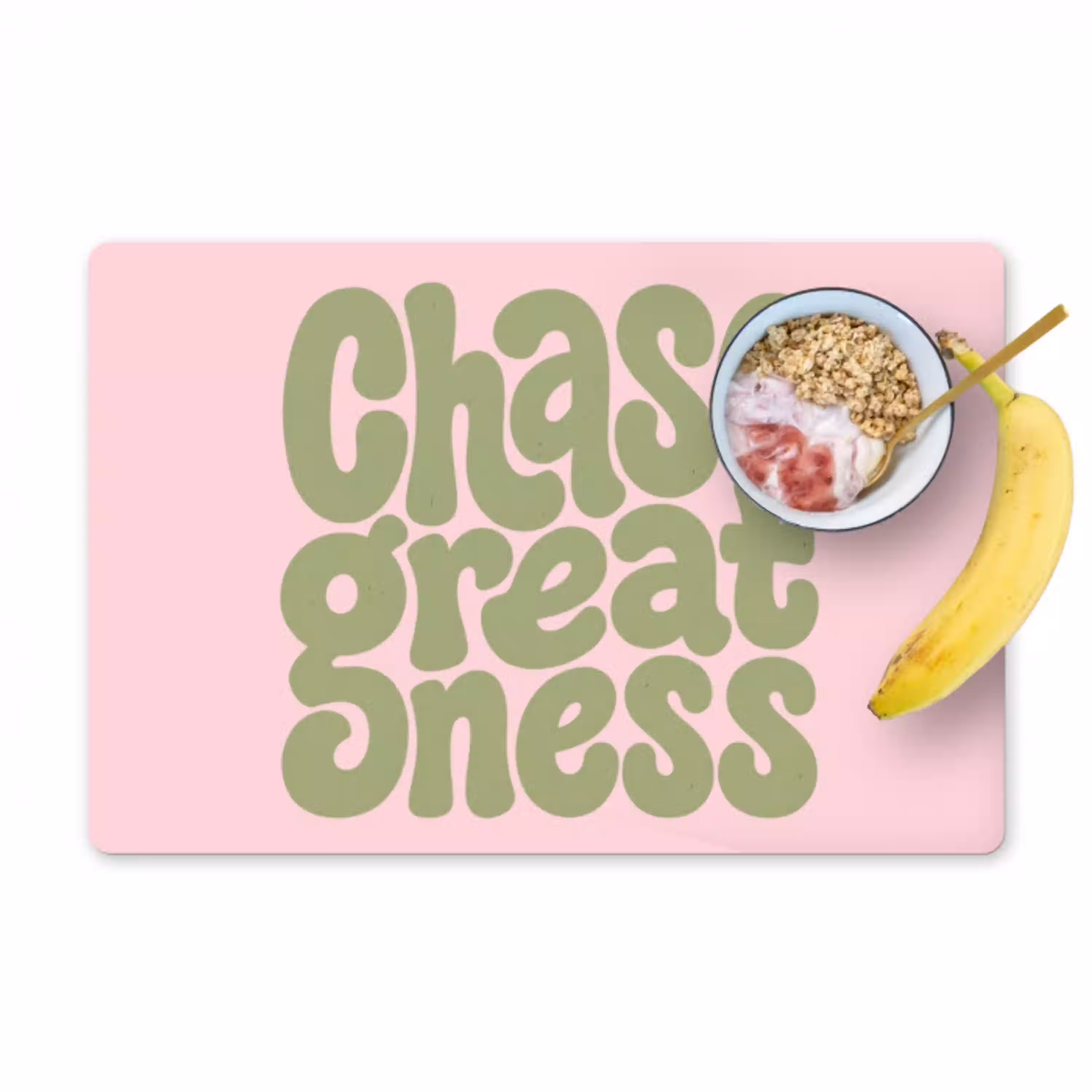 Chase greatness - Groen - Roze - Retro Placemat vinyl groot -zzzproduct_Kitchenyeah-website