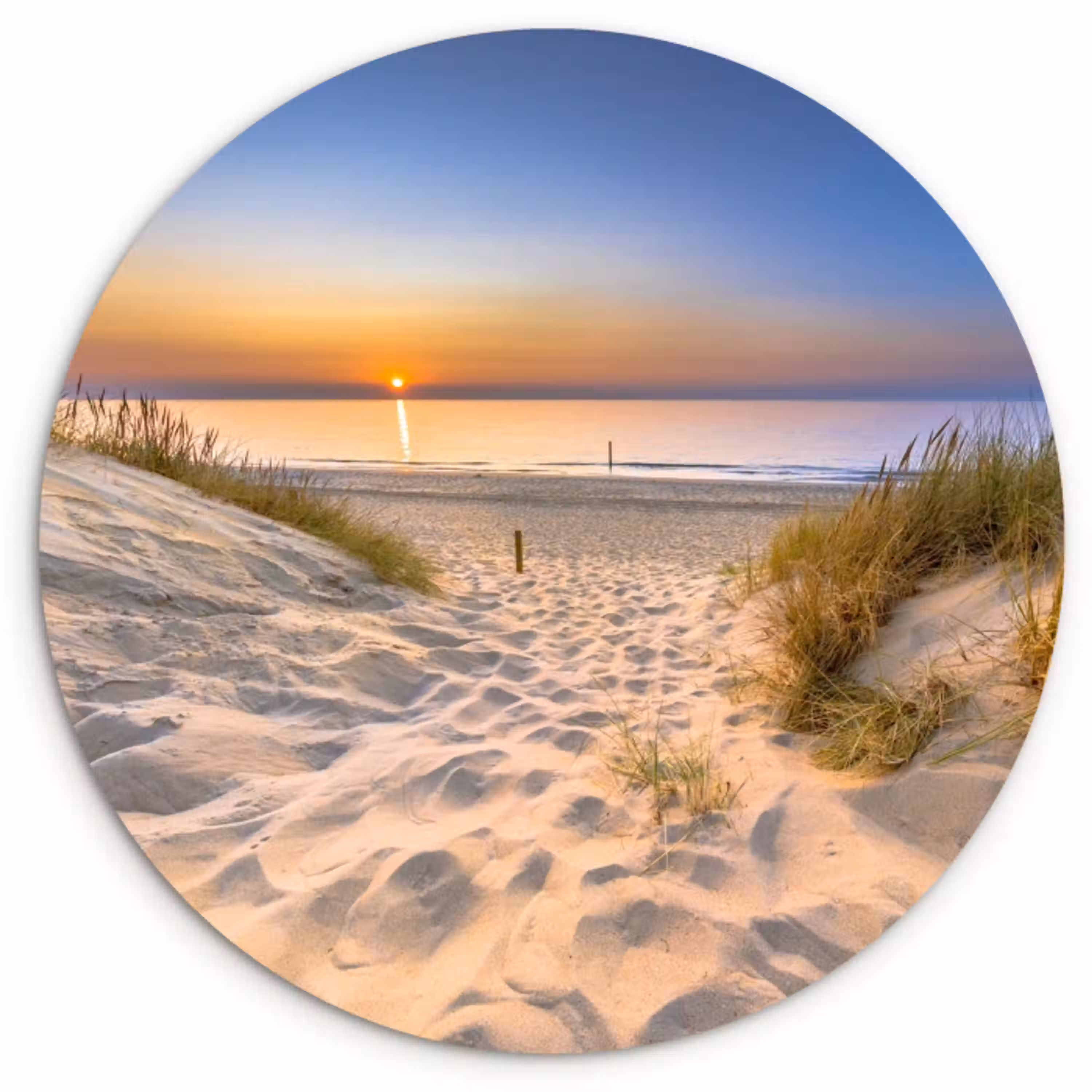 Duin - Zonsondergang - Horizon - Strand - Gras Wandcirkel kunststof plaat 5mm dik klein -3d