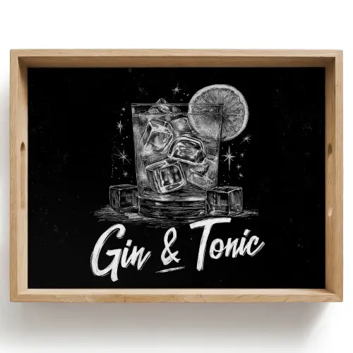 Gin en tonic - Glas - Limoen - Ijsblokjes Dienblad Rechthoek middel -z3d_shopping