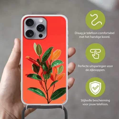 Bladeren - Nerven - Oranje - Structuur Hoesje iPhone 16 Pro Max met koord klein -sfeer2_NL