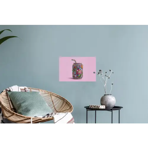 Frisdrankblikje - Bloemenpatroon - Edelstenen - Kleurrijk Muursticker klein -plant