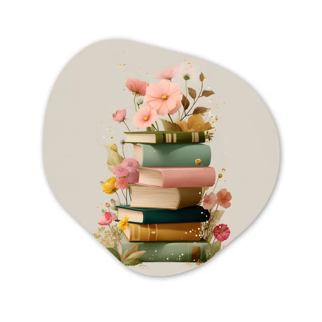 Organisch schilderij forex - Boeken - Stapel - Bloemen - Kleurrijk