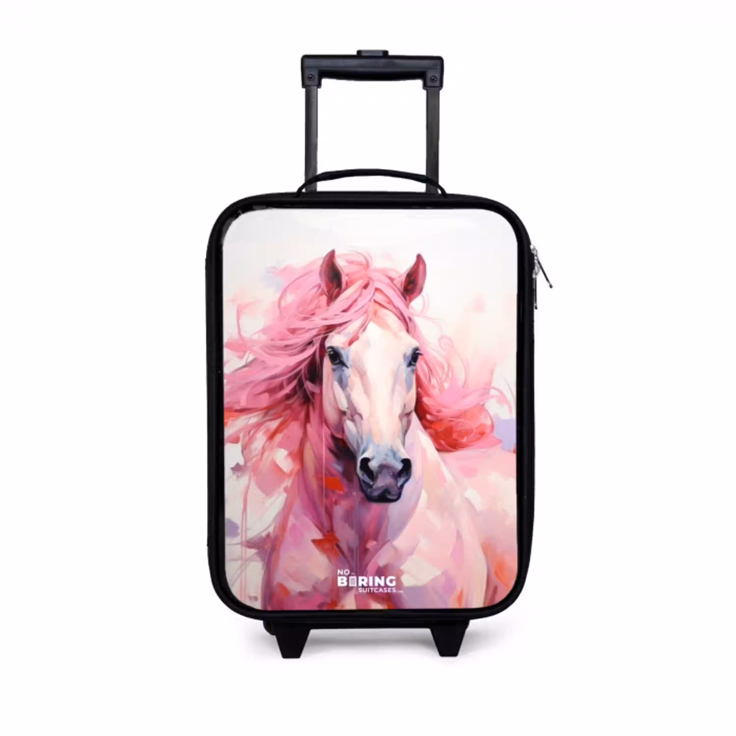 Paard in roze pastel tinten Kinderkoffer - Zwart klein -3d