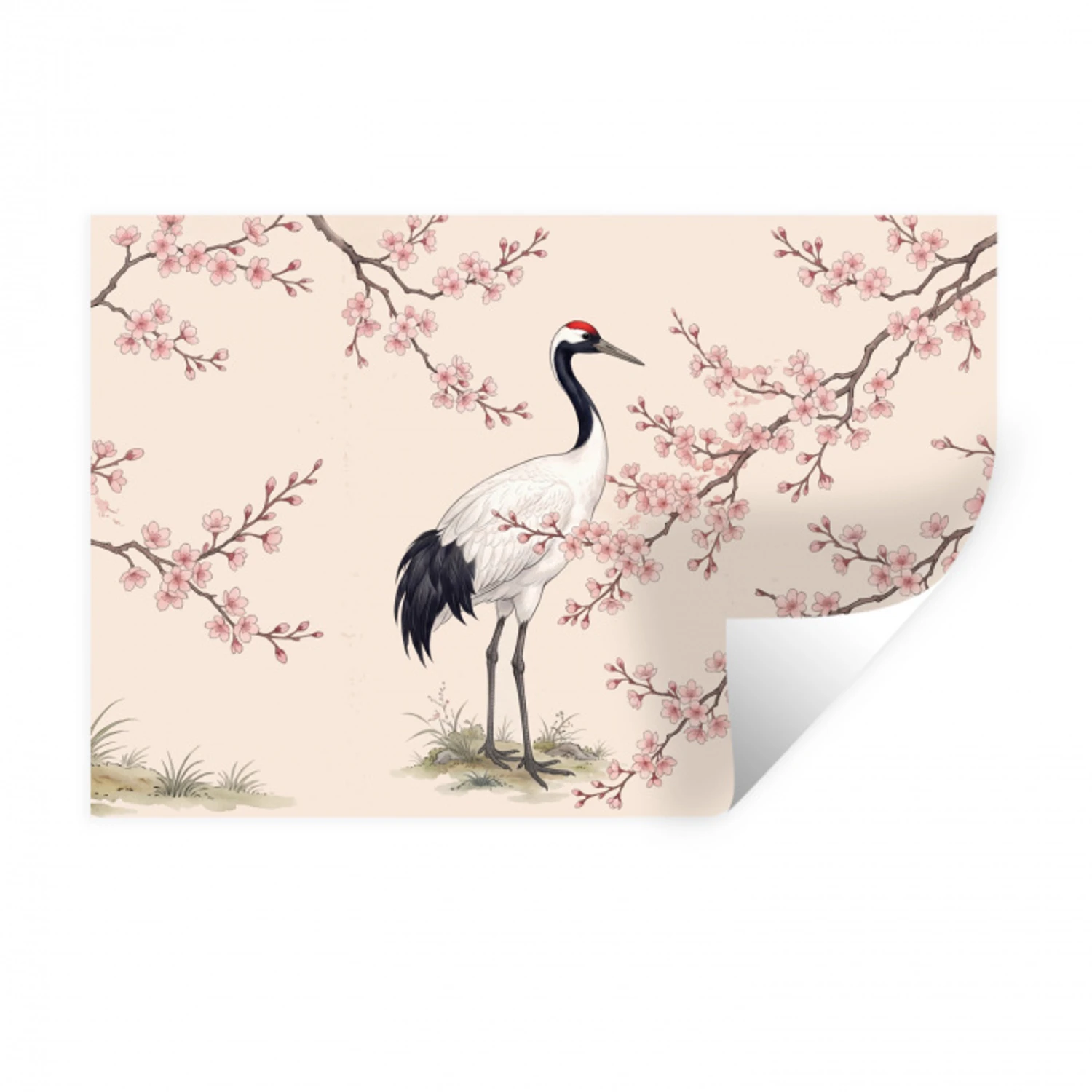 Aziatisch - Kraanvogel - Beige Muursticker klein -3d