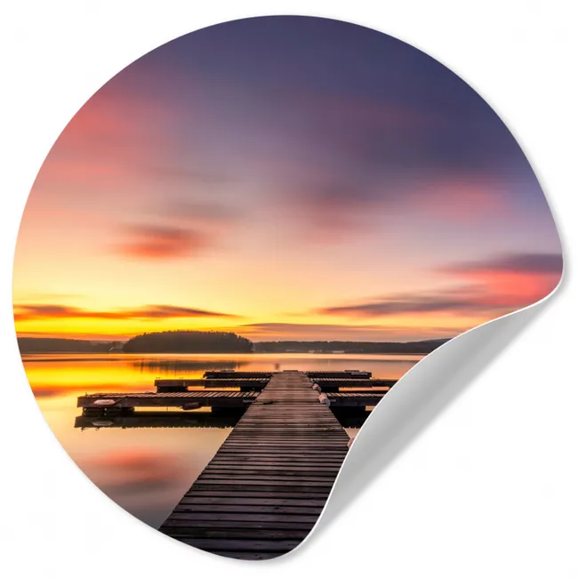 Steiger - Zonsondergang - Water - Zee - Reflectie Wandcirkel behangsticker klein -3d