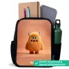 Oranje Pluizig Monster met Hoorns Rugzak - Zwart middel -inhoud_NL
