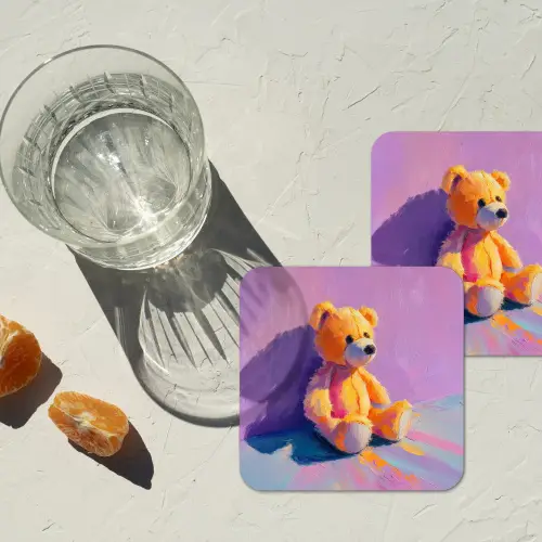 Teddybeer - Schaduw - Penseelstreken - Paars onderzetter kurk middel -sfeer4