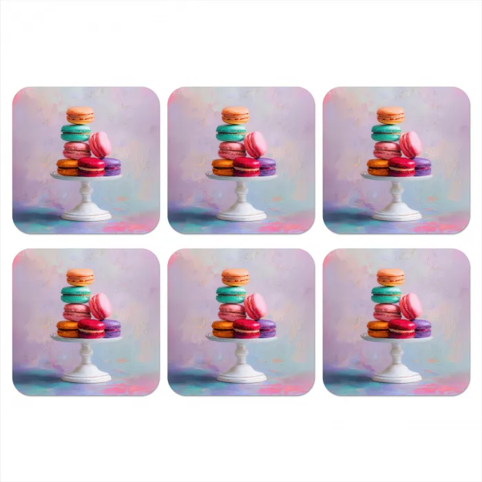 Macarons - Schaal - Pastel - Kleurrijk onderzetter kurk middel -3d