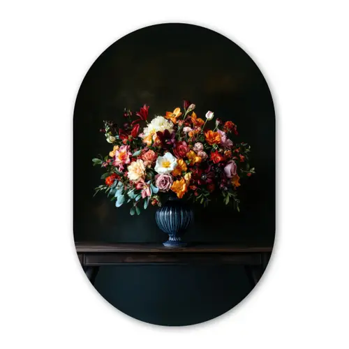 Groot - Bloemen - Vaas - Boeket Wandcirkel Ovaal Forex klein -3d