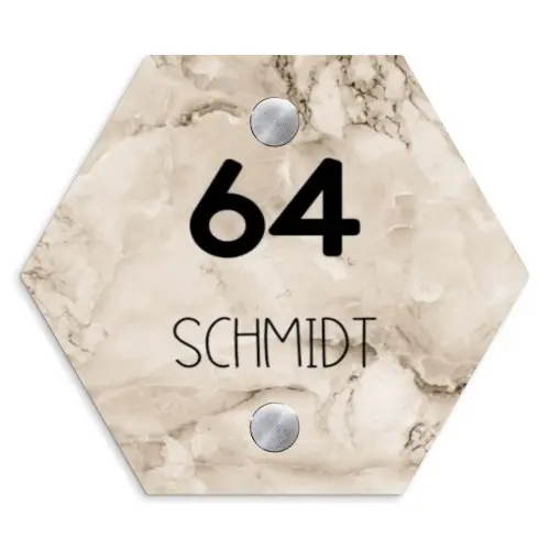 Lichtbruin marmer - Modern Naambord Hexagon klein -3d
