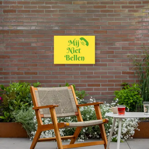 Mij niet bellen - Telefoon - Geel Tuinposter op houten frame 2 cm dik klein -sfeer3