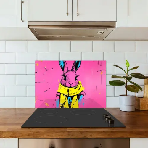 Konijn - Felroze - Sjaal - Abstract keuken achterwand spatscherm klein -sfeer2