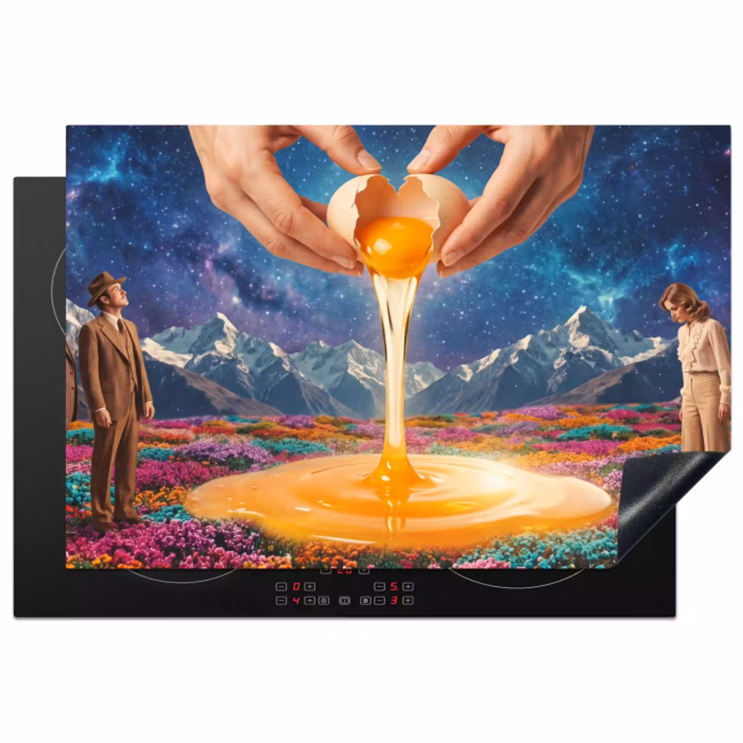 Handen - Ei - Surrealisme Inductie beschermer vinyl 3mm klein -3d