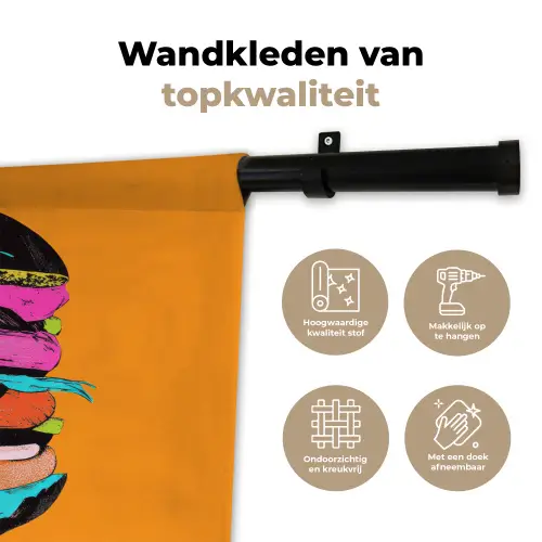 Hamburger - Kleurrijk - Speels Wandkleed katoen klein -sfeer2