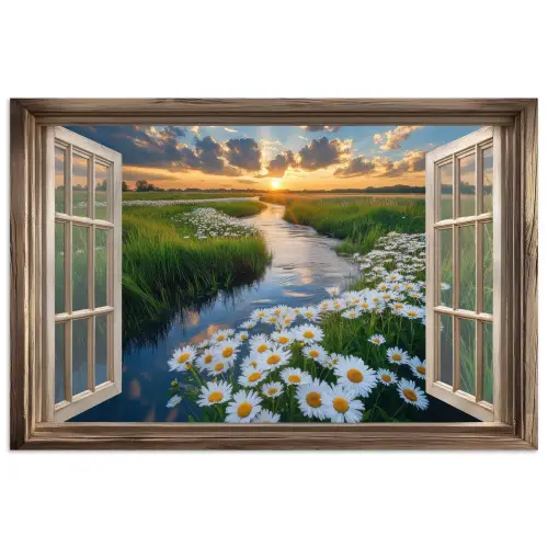 Doorkijk - Landschap - Raam - Water - Zonsondergang poster papier klein -3d