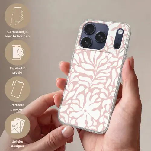 Bloemen - Patroon - Roze - Wit Telefoonhoesje iPhone 17 Pro klein -sfeer3_NL