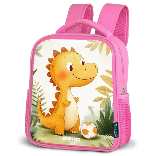 Dino - Voetbal - Oranje Kinderrugzak - Roze middel -schuin