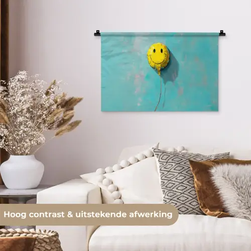 Ballon - Geel - Smiley Wandkleed katoen klein -sfeer1